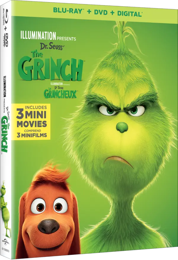 Dr. Seuss The Grinch movie box art featuring The Grinch and his dog