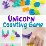 Fun and simple unicorn counting game for kids using unicorn toys and numbers.