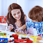 Mother and child painting together