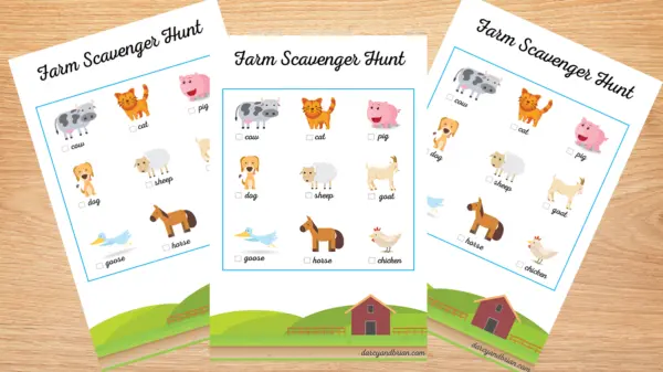 Farm scavenger Hunt Printable for Kids