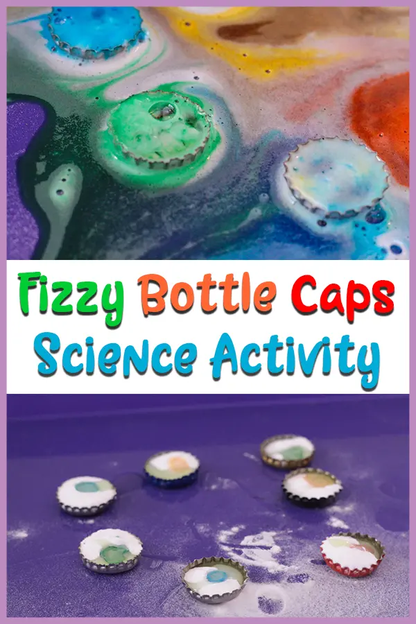 Fizzy bottle caps science activity for kids picture collage