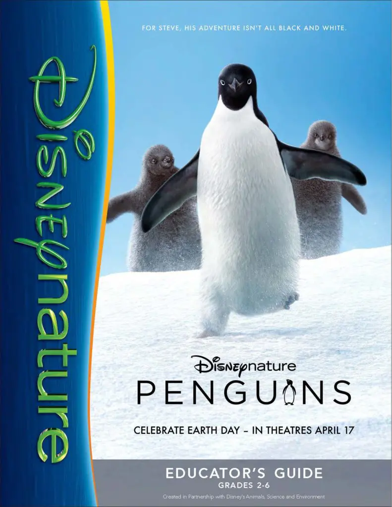 Disney Nature Penguins Educator Guide which includes several lesson plans for learning about penguins and Antarctica. Designed for grades 2-6.