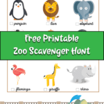 Zoo animals on a printable scavenger hunt for kids