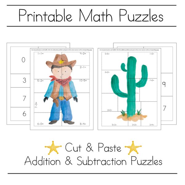 Free cowboy printable math picture puzzles