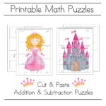 Princess and castle math puzzle printables for kindergarten