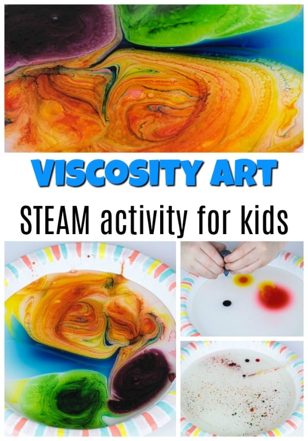 Fun and easy viscosity art and science activity for kids.