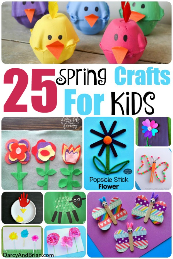 Collage of spring kids crafts