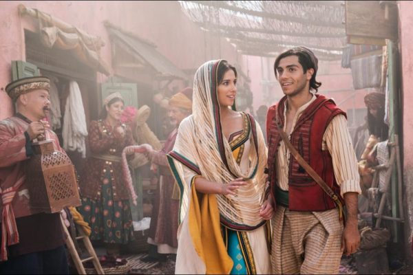 Aladdin and Princess Jasmine walking through the market in the live action Aladdin movie