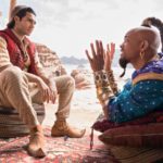 Aladdin and the Genie talking. Aladdin movie promo shot