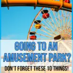 Ferris wheel and roller coaster track at an amusement park.