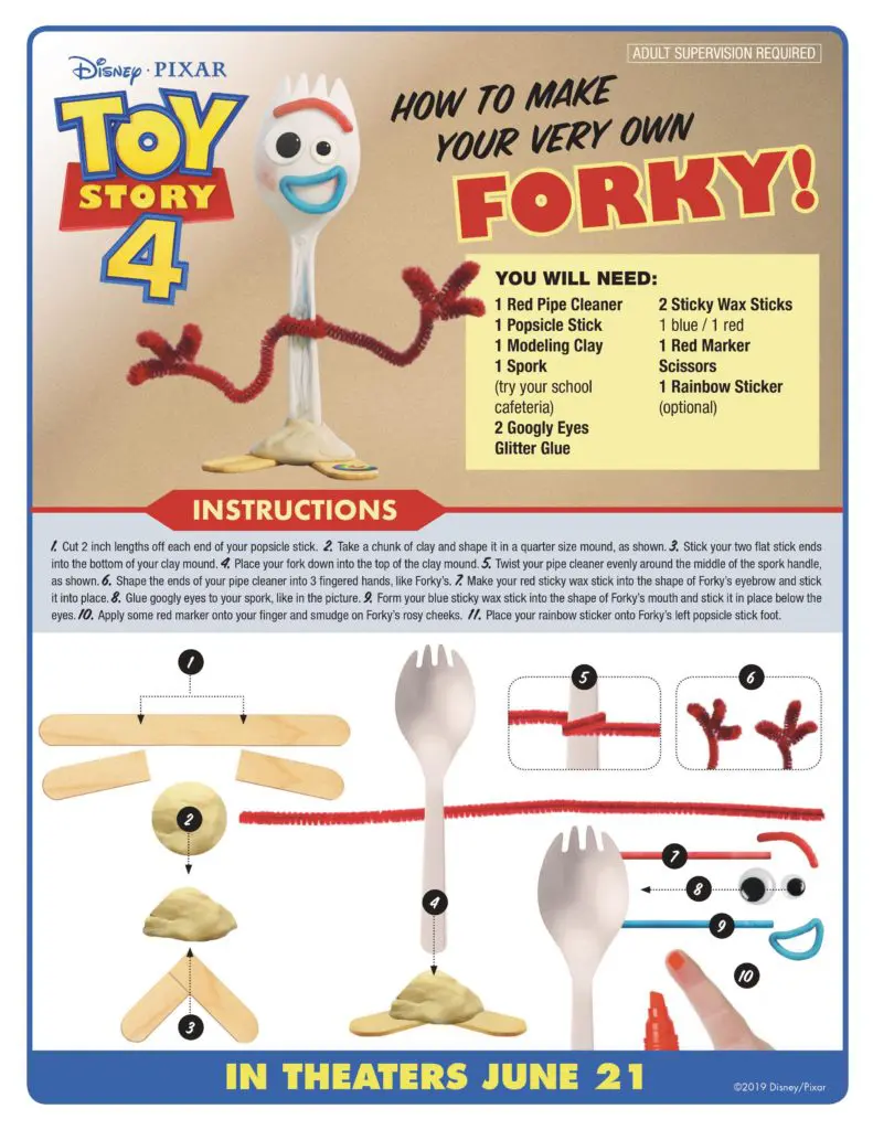 Toy Story 4 Forky Craft Printable Instructions