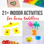 Collage of crafts and home activities for toddlers