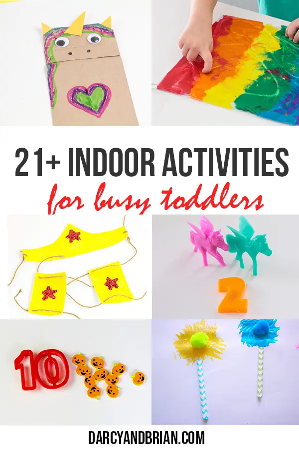 Collage of crafts and home activities for toddlers