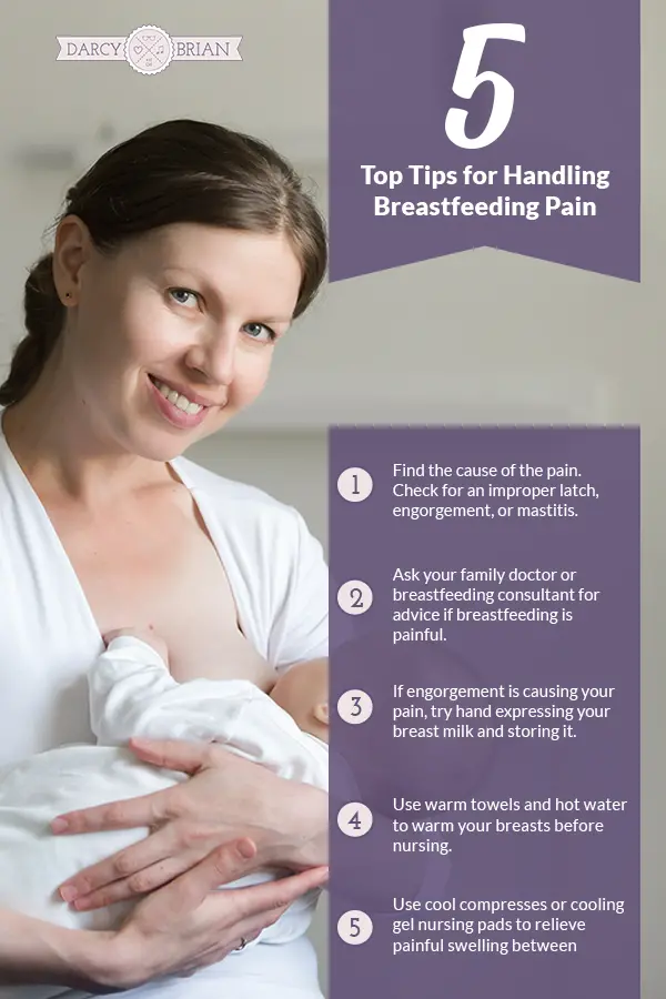 Infographic summarizing 5 tips for handling breastfeeding pain