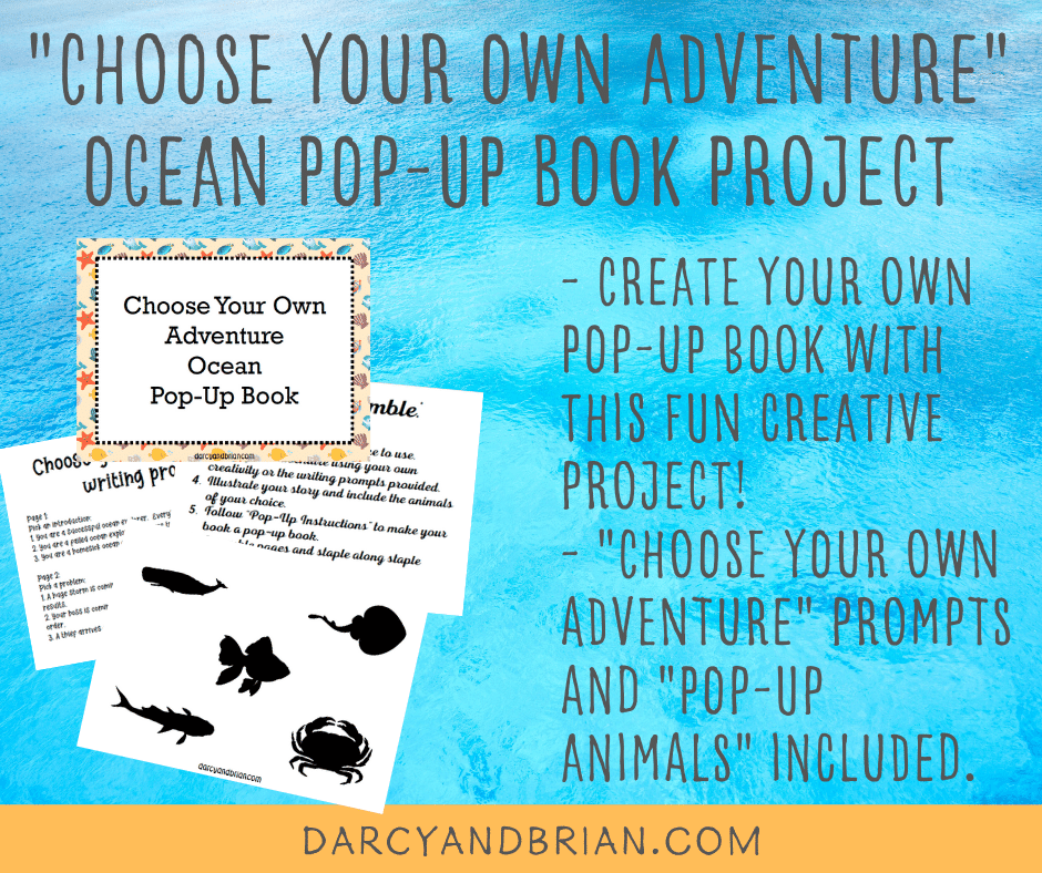 Example pages from ocean pop up book printable on blue background.