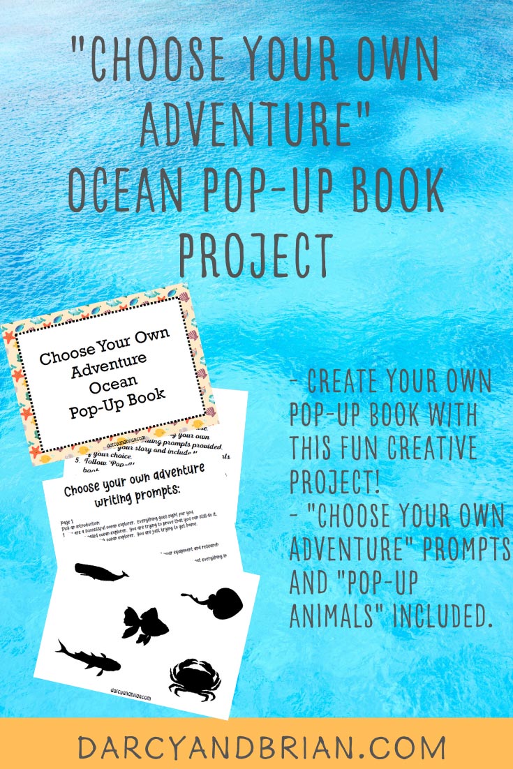 Preview images of pages from printable pack and text overlay stating Choose Your Own Adventure Ocean Pop Up Book Project