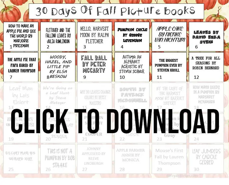 Preview of fall book calendar printable