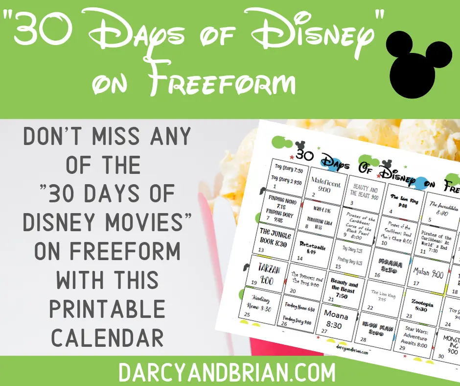 Graphic showing Disney movie calendar printout