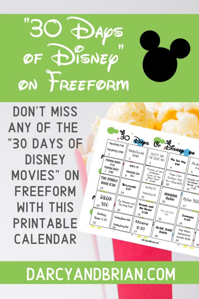 Preview of Disney movie calendar printable