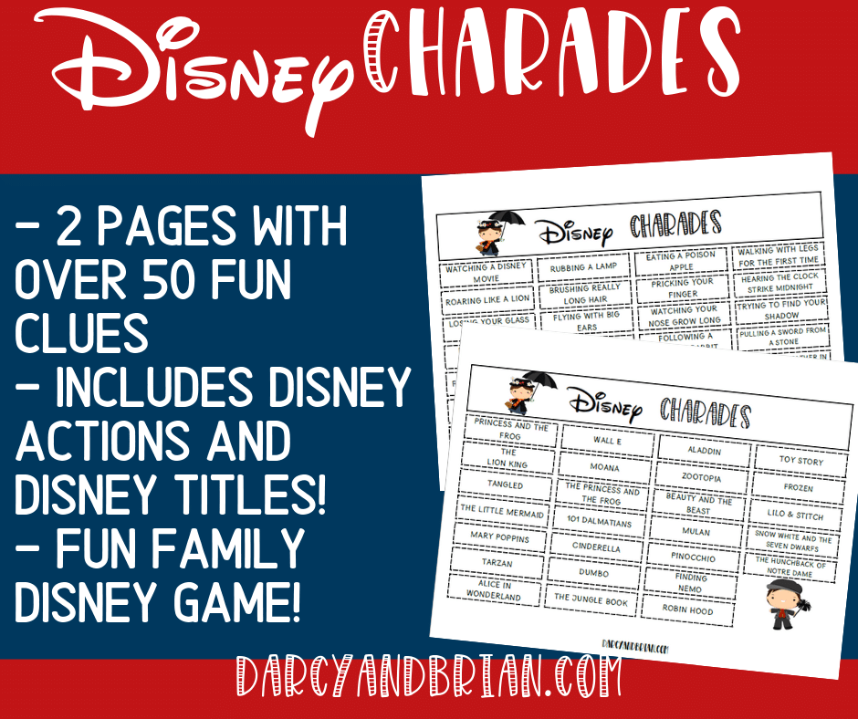 Printable Disney Themed Charades Game For Kids