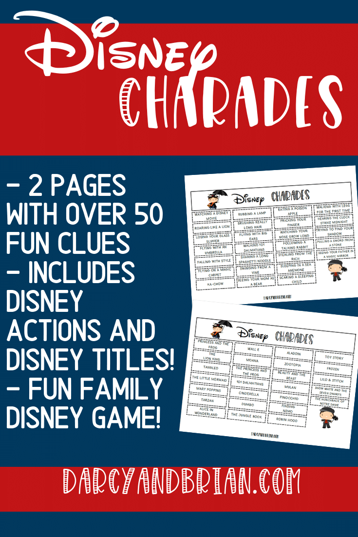 Printable Disney Themed Charades Game For Kids