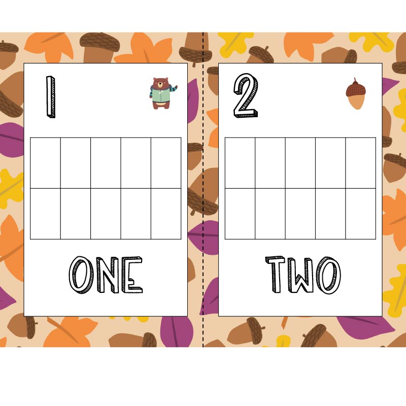 Preview of fall ten frame counting mat one and two with leaf border