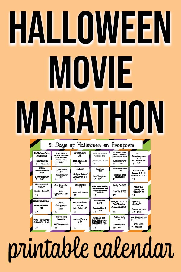 Freeform 31 Days of Halloween Movies Printable Schedule for 2020