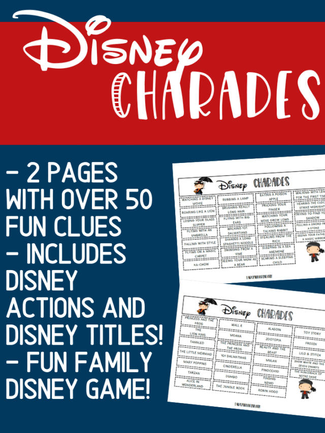 Disney Themed Charades Printable Game for Kids Story