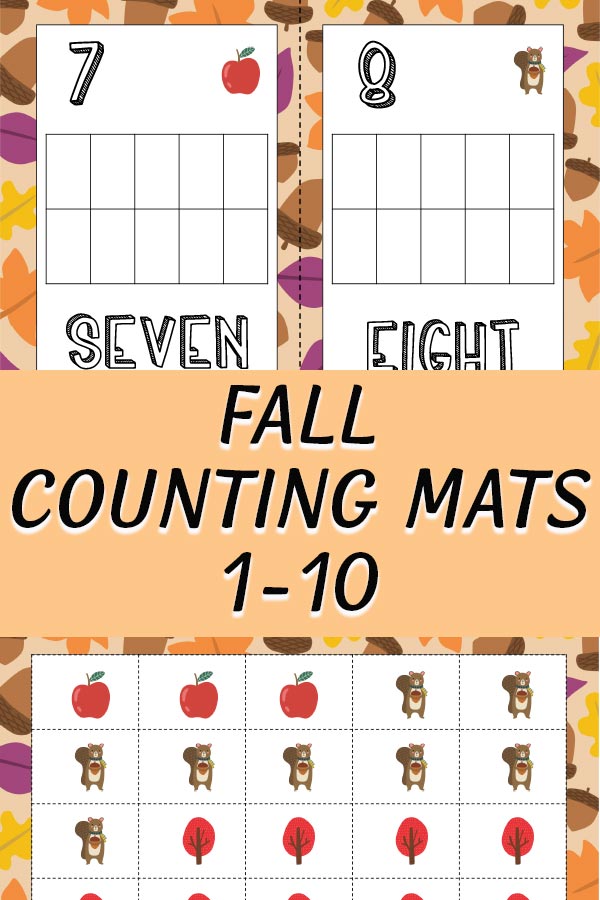 Counting mats 7 and 8 with leaves and apples preview images of printable packet