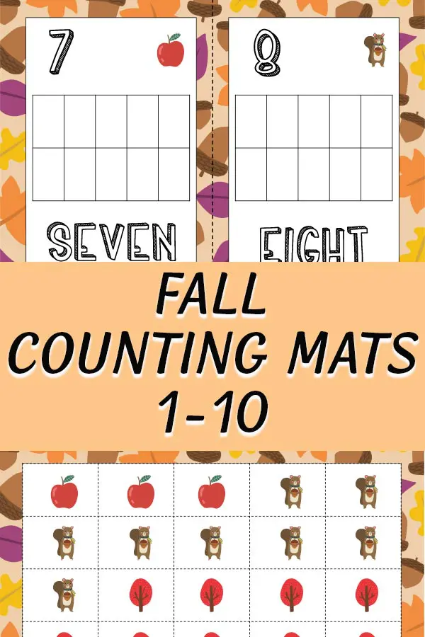 Counting mats 7 and 8 with leaves and apples preview images of printable packet
