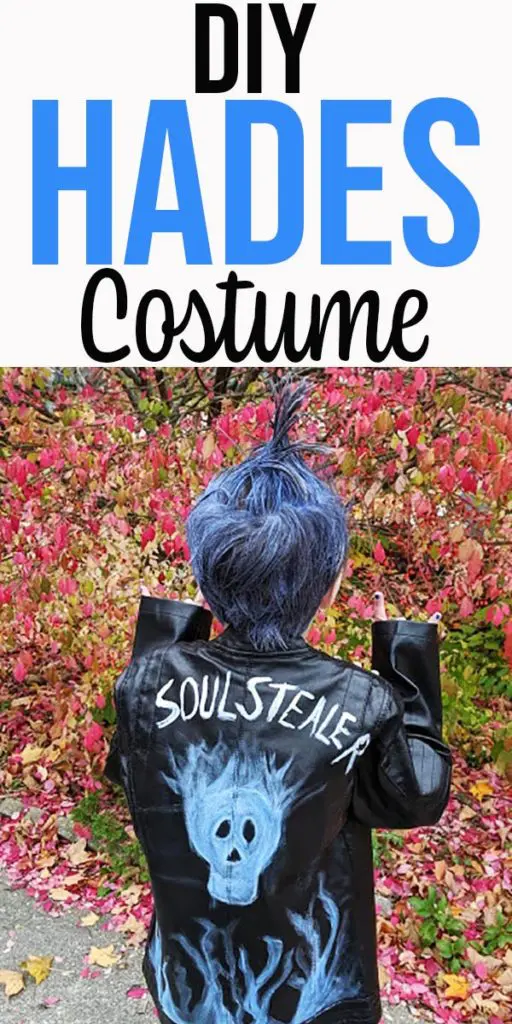 Back view of homemade Hades inspired Halloween costume.