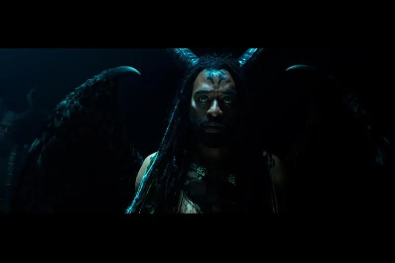 Dark Fey leader in dark area from Maleficent Mistress of Evil movie