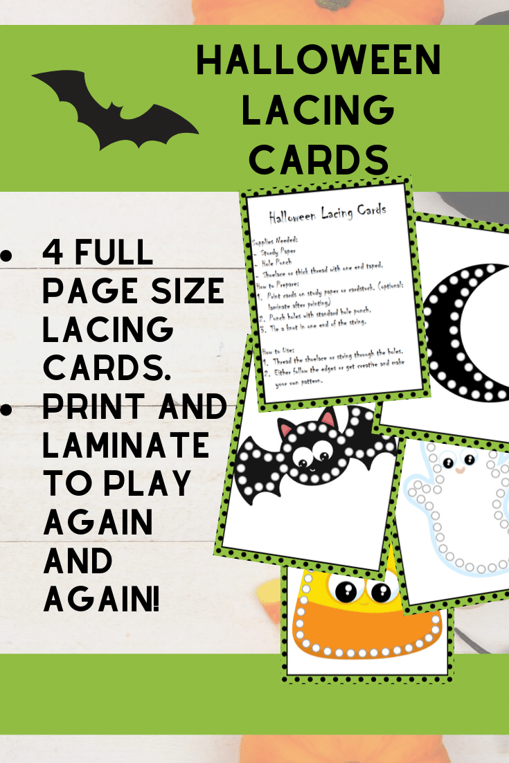 Collage of preview images of printable lacing cards and text overlay