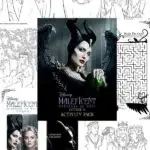 Collage of images of printable coloring pages for Maleficent 2 movie