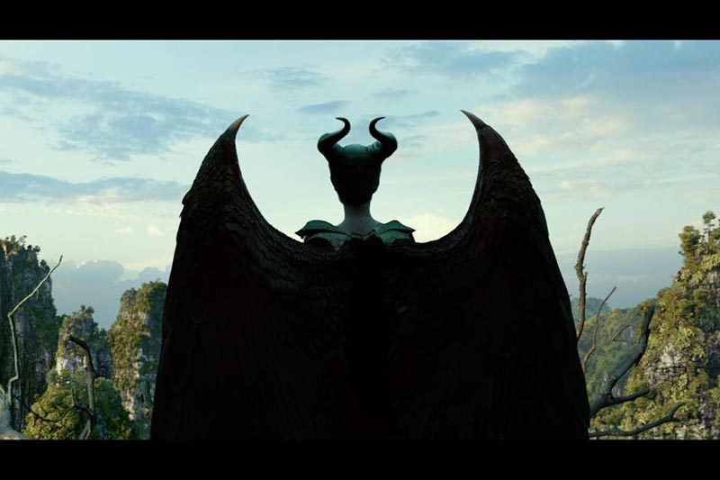 Back of Maleficent and her wings. Still from Maleficent 2 movie