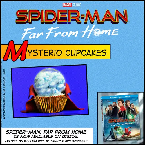 Completed Mysterio Cupcake and movie box cover