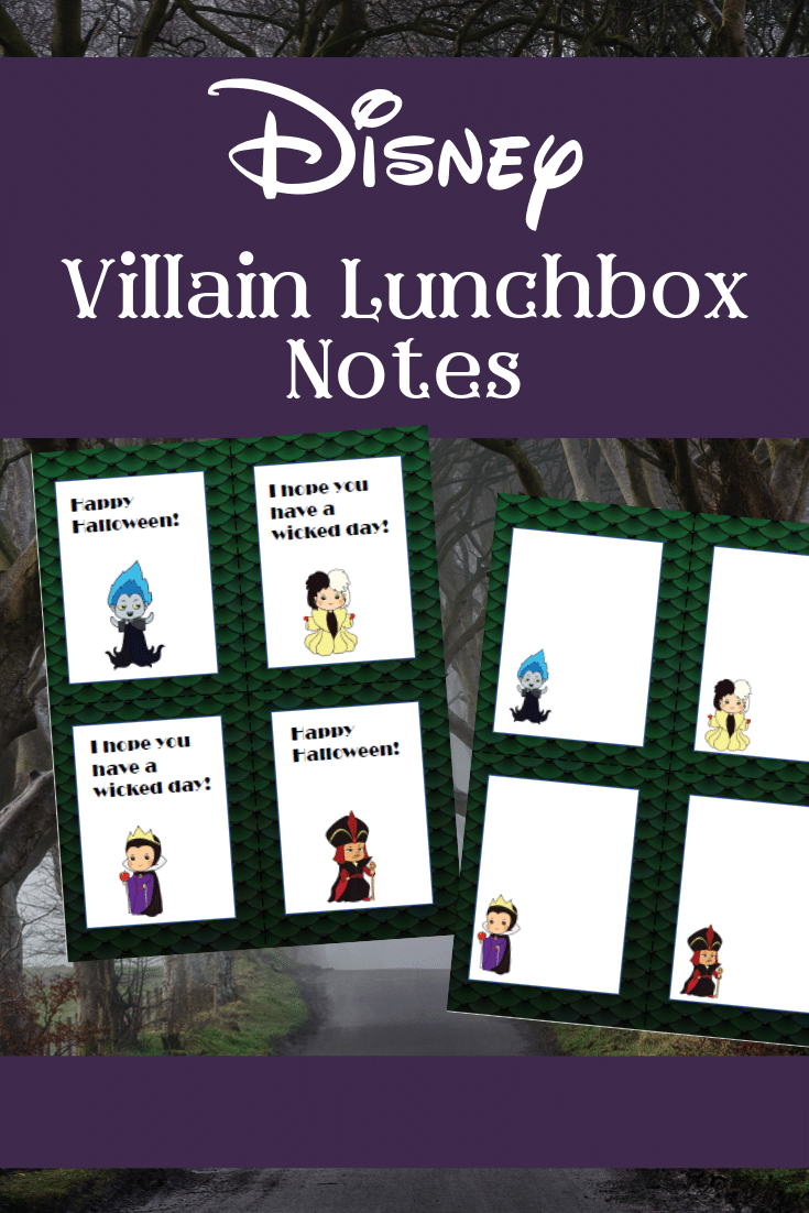 Preview images of printable Disney Villain lunch box notes