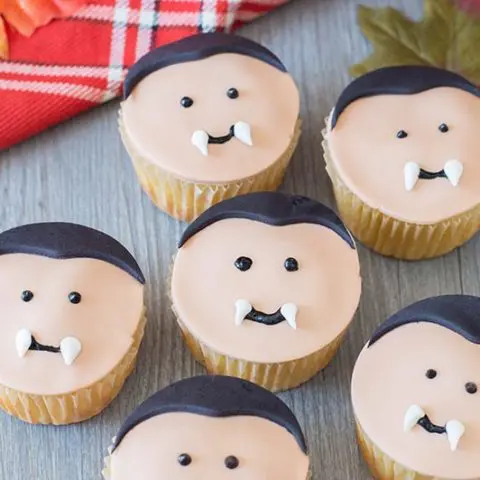 Cute finished vampire cupcakes with fondant