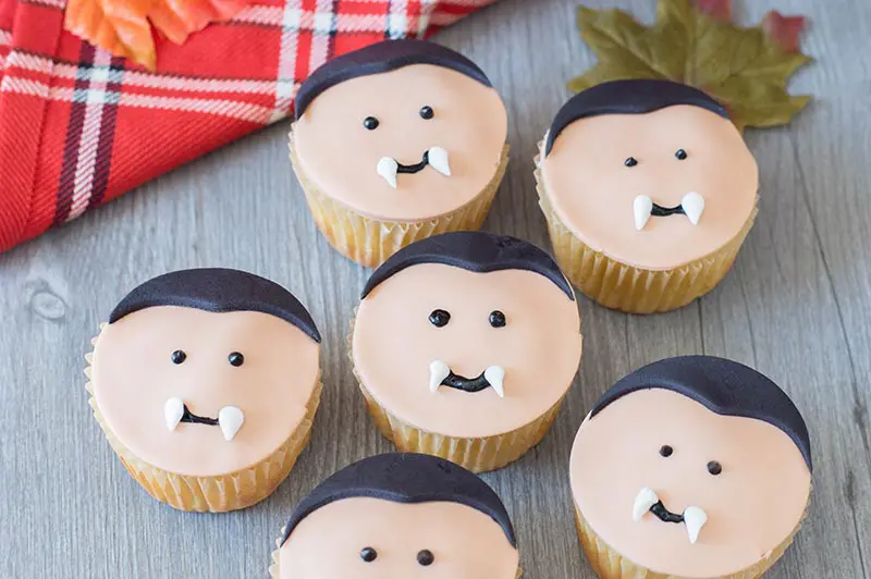 Cute finished vampire cupcakes with fondant