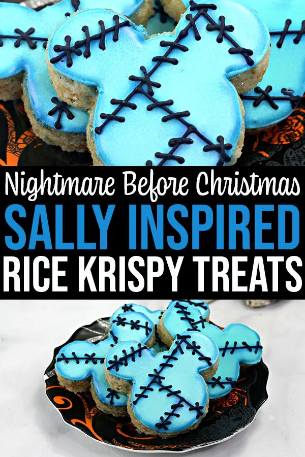 Collage of close up of Sally rice crispy treats and several on a plate.