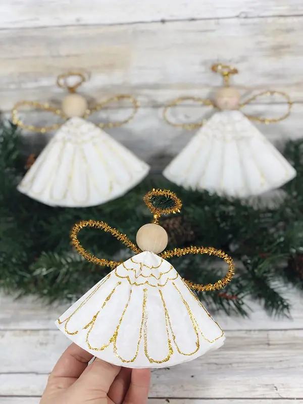 Upcycled Angel Decorations in Gold, Handmade with Coffee Pods, Set of 4 |  The British Craft House