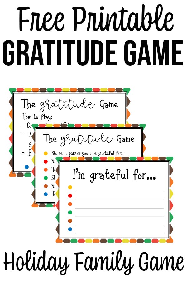 Images of gratitude game sheets with text overlay that says Free Printable Gratitude Game