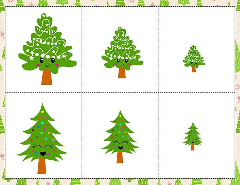 Cute Christmas trees with faces in different sizes.