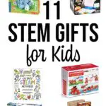 Collage of different STEM kits and toys.