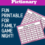 Preview images of printable Disney themed pictionary phrases with text overlay