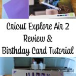 Collage of Cricut supplies and a completed birthday card.