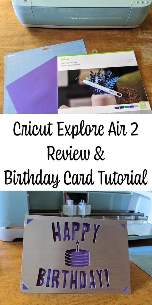 Collage of Cricut supplies and a completed birthday card.