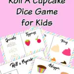 Preview images of printable cupcake game on a pink background with text overlay.