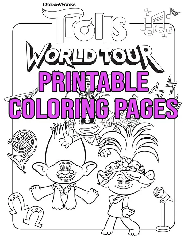 Trolls World Tour coloring page with Branch and Poppy
