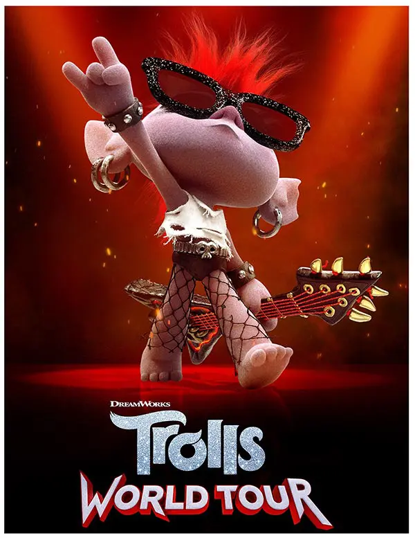 Trolls World Tour movie promotional poster of Barb on stage with guitar.